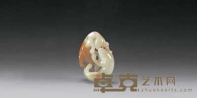 清中期 白玉洒金双獾坠 长6cm